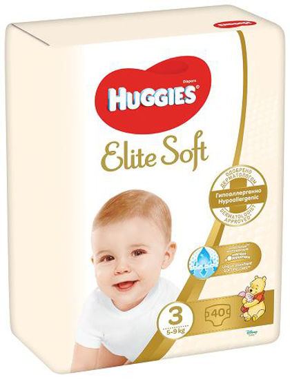 Подгузники детские Хаггис Элит Софт (Huggies Elite Soft) размер 3 (5-9 кг) №40